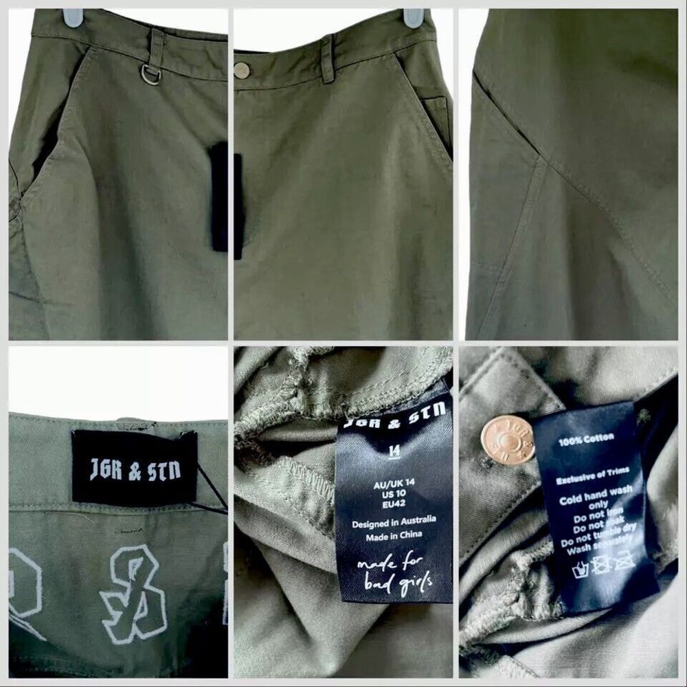 NWT JGR & STN Olive Green High Rise Wide Leg Cargo Pants US 14 AU 14 EU 32 - Picture 10 of 11